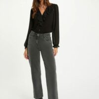 BLUSA GASA NEGRA CON VOLANTE MORGAN DE TOI