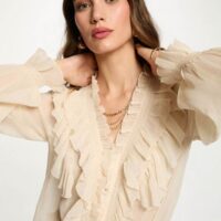 CAMISA FLUÍDA CREMA CON DETALLE VOLANTES MORGAN DE TOI
