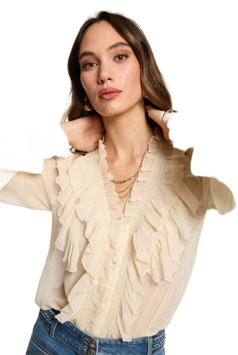 CAMISA FLUÍDA CREMA CON DETALLE VOLANTES MORGAN DE TOI