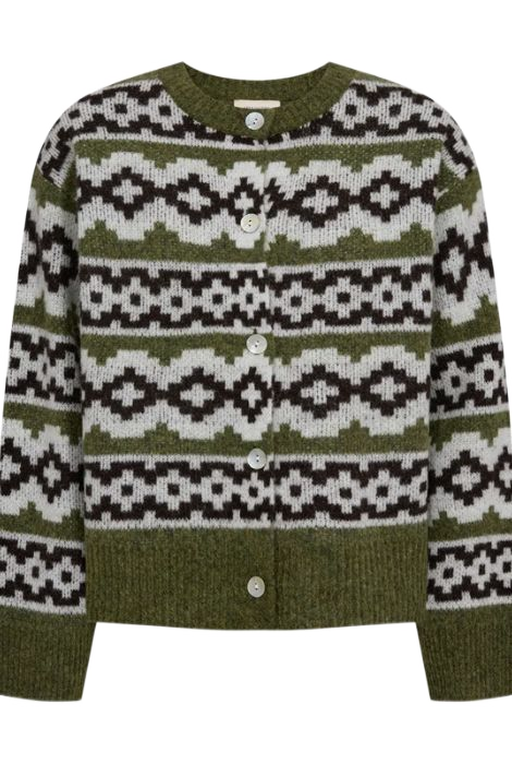 CHAQUETA GRECAS VERDE Y CRUDA FREEQUENT