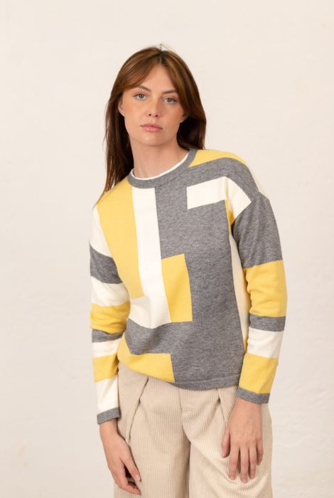 JERSEY ESTAMPADO GEOMÉTRICO GRIS Y AMARILLO PAN PRODUCTO BÁSICO
