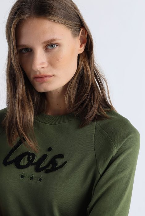 SUDADERA VERDE CUELLO CAJA BORDADA LOIS JEANS - Imagen 2
