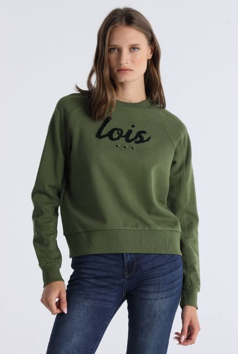 SUDADERA VERDE CUELLO CAJA BORDADA LOIS JEANS