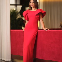 VESTIDO LARGO MANGA VOLANTE NURIBEL