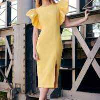 VESTIDO LISO MANGA MARIPOSA NURIBEL