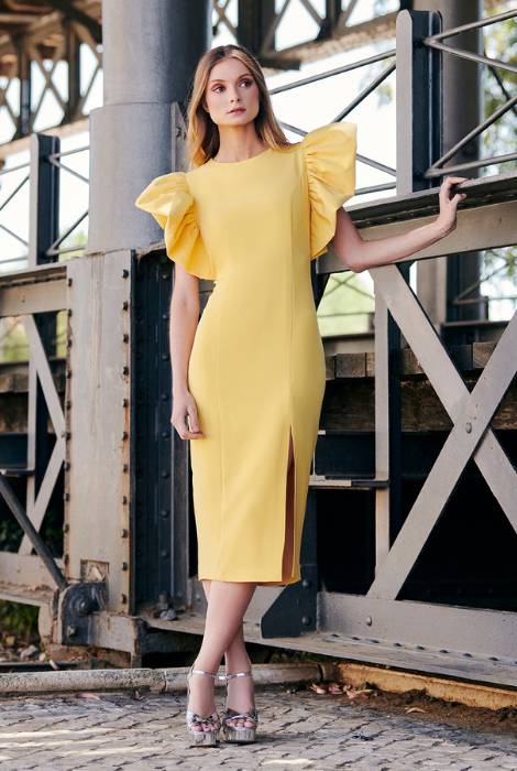 VESTIDO LISO MANGA MARIPOSA NURIBEL