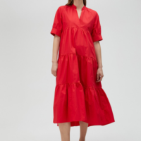 VESTIDO ROJO LARGO VOLANTES LOLA CASADEMUNT