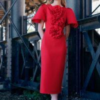 VESTIDO ROJO MIDI MANGA CAMPANA NURIBEL